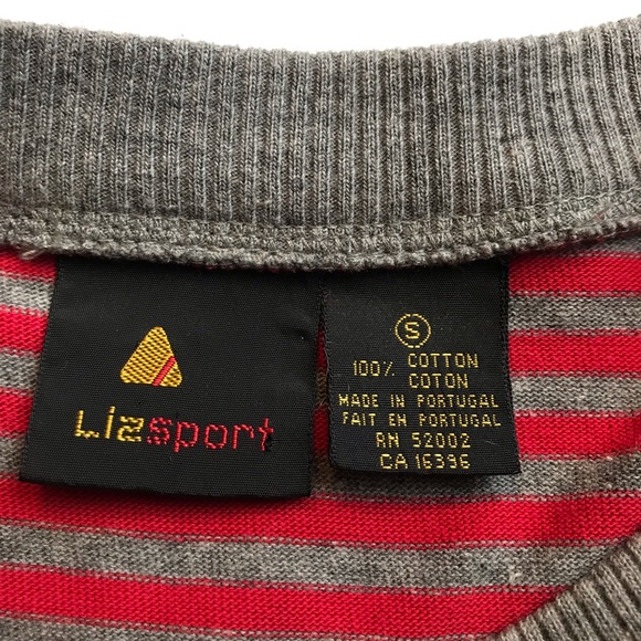 Lizsport Vintage Light Sweater  Liz Claiborne Pullover Grey Red Strips Small - Picture 3 of 8